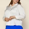 Clothing Skies Are Blue | Skies Are Blue Clothing Plus Size Satin Button Down Shirt Off White