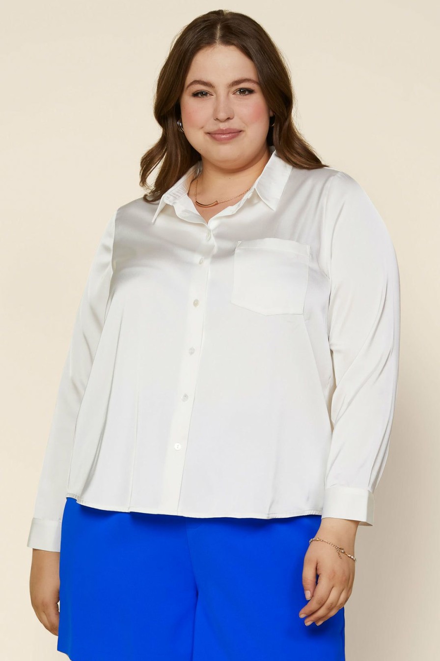 Clothing Skies Are Blue | Skies Are Blue Clothing Plus Size Satin Button Down Shirt Off White