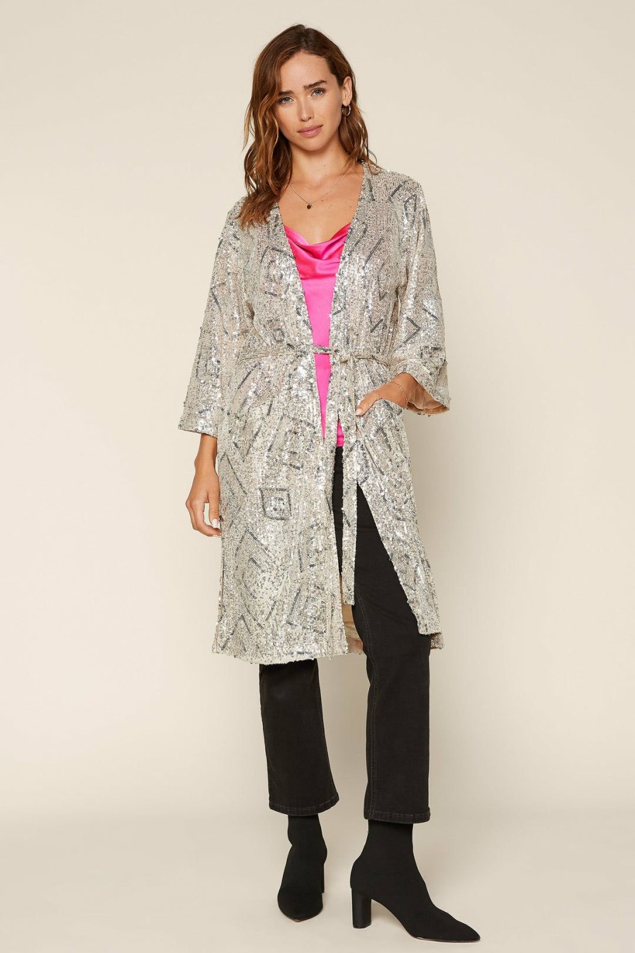 Clothing Skies Are Blue | Skies Are Blue Clothing Belted Sequin Duster Champagne