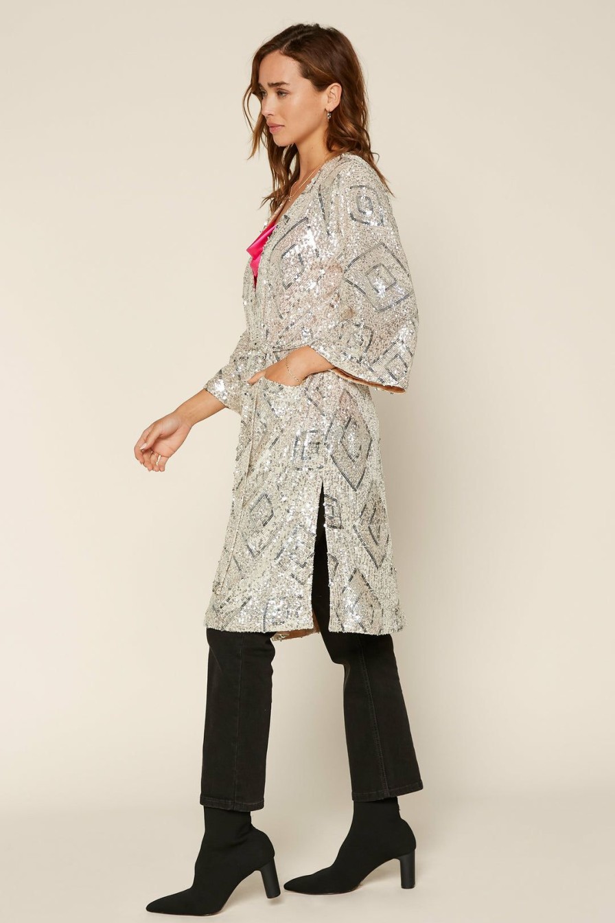 Clothing Skies Are Blue | Skies Are Blue Clothing Belted Sequin Duster Champagne