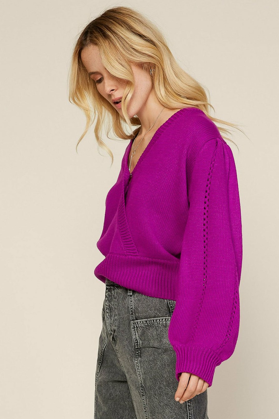 Clothing Skies Are Blue | Skies Are Blue Pointelle Wrap Sweater Violet