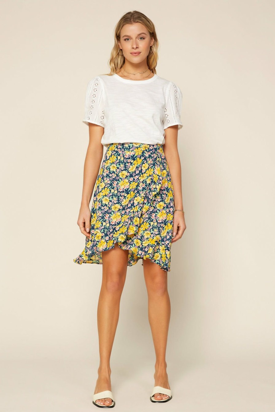 Clothing Skies Are Blue | Skies Are Blue Clothing Harper Floral Mini Skirt Lemon-Navy