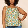 Plus Size Skies Are Blue | Skies Are Blue Plus Size Tropical Tie Shoulder Top Clothing Marigold-Teal