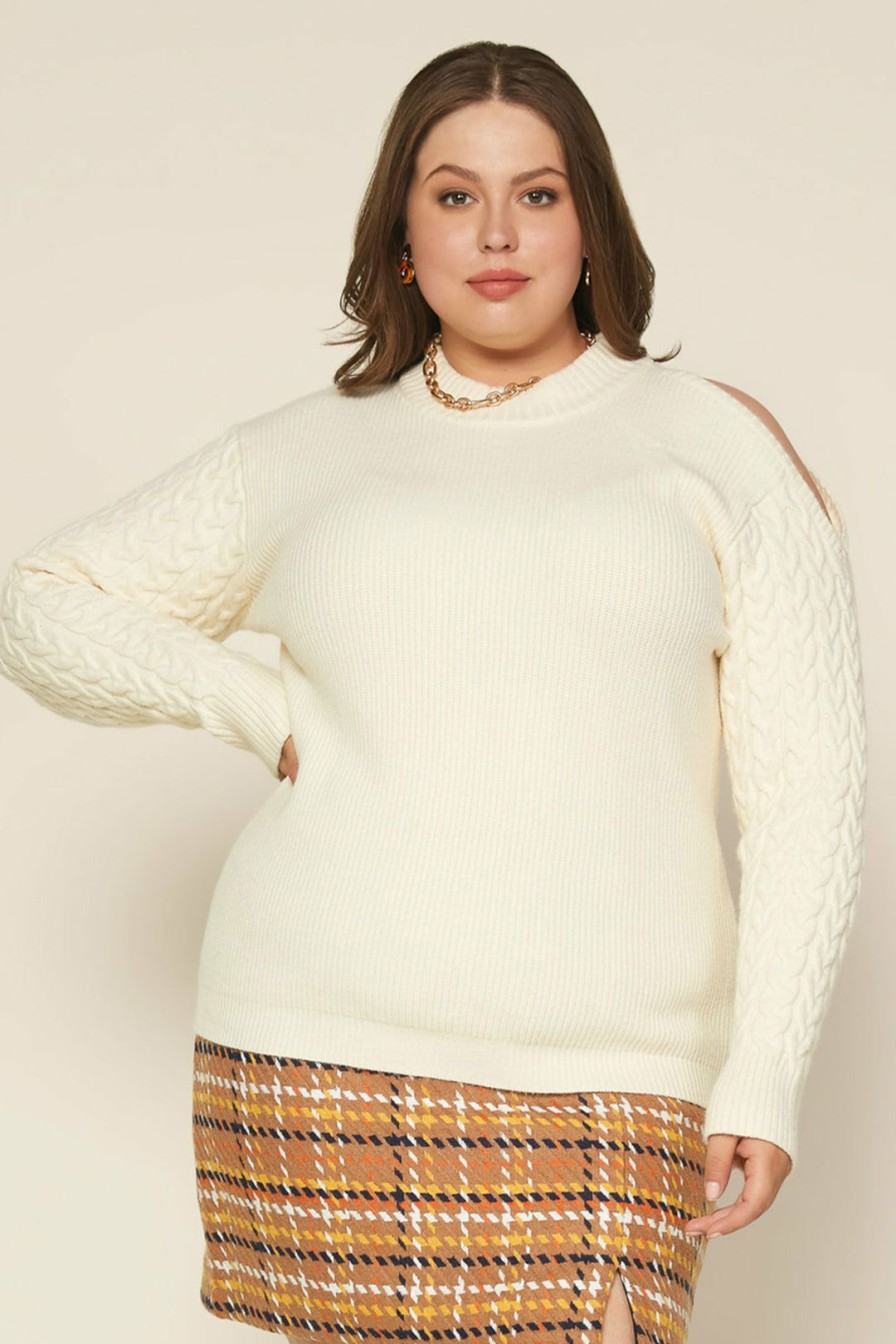 Clothing Skies Are Blue | Skies Are Blue Plus Size Layla Cutout Shoulder Sweater Ivory