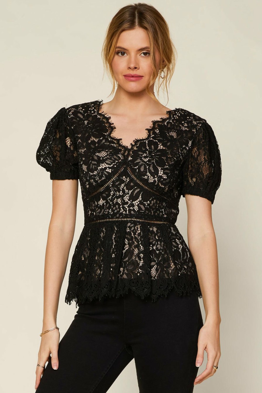 Clothing Skies Are Blue | Skies Are Blue New In Clothing Lace Peplum Top Black