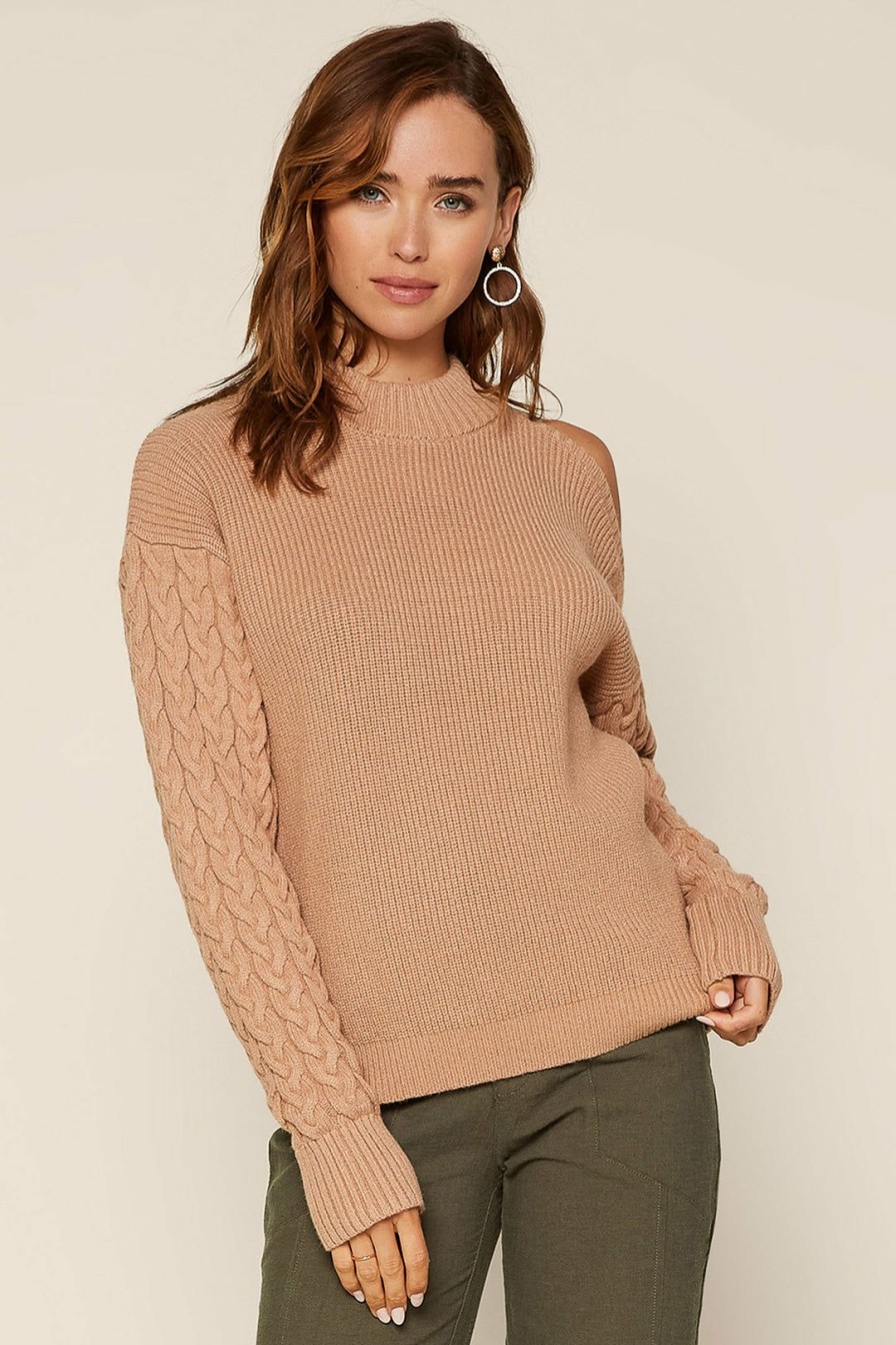 Clothing Skies Are Blue | Skies Are Blue Layla Cutout Shoulder Sweater Camel