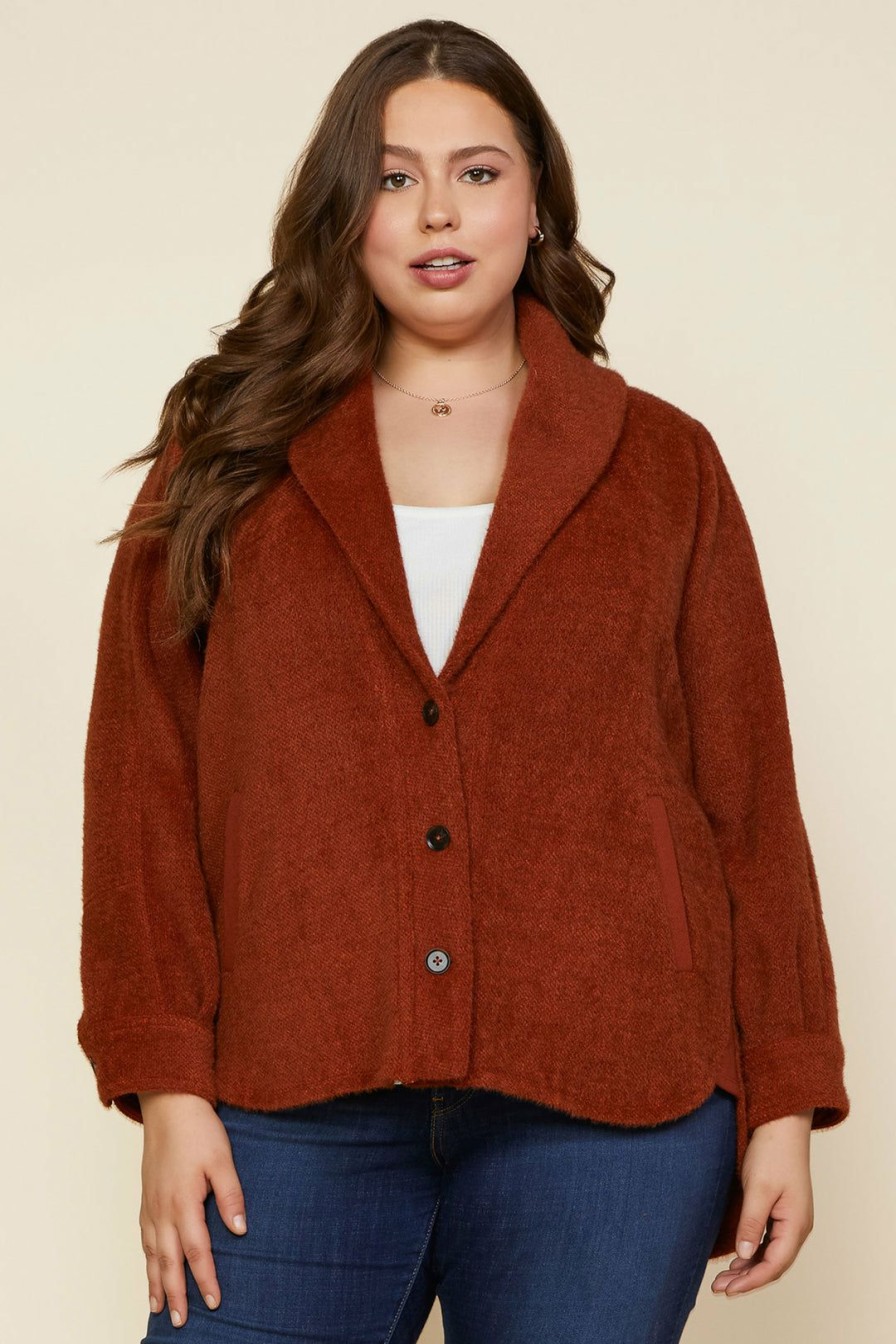 Plus Size Skies Are Blue | Skies Are Blue Plus Size Textured Knit Jacket Clothing Cognac Rust