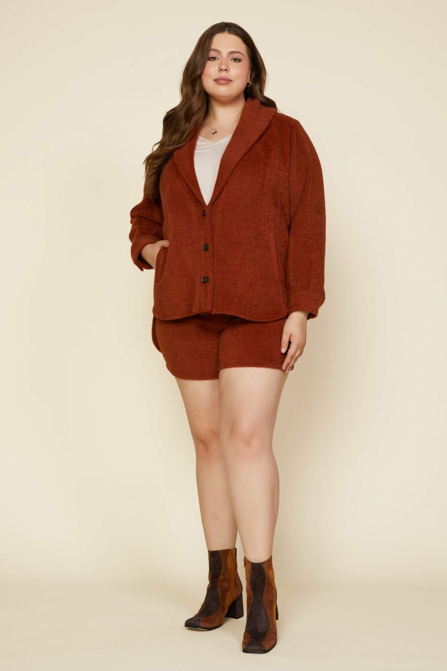 Plus Size Skies Are Blue | Skies Are Blue Plus Size Textured Knit Jacket Clothing Cognac Rust