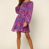 Clothing Skies Are Blue | Skies Are Blue Multicolor Flowy Mini Dress Cobalt-Hot Pink