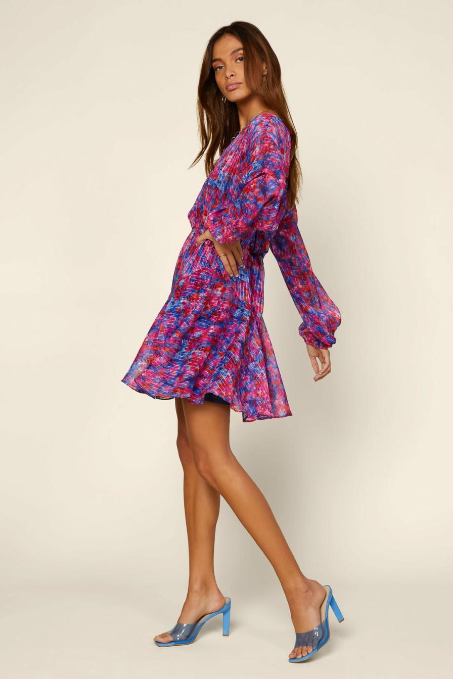 Clothing Skies Are Blue | Skies Are Blue Multicolor Flowy Mini Dress Cobalt-Hot Pink