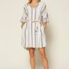 Clothing Skies Are Blue | Skies Are Blue Striped Linen Shirt Dress Clothing Blush-Blue-Navy