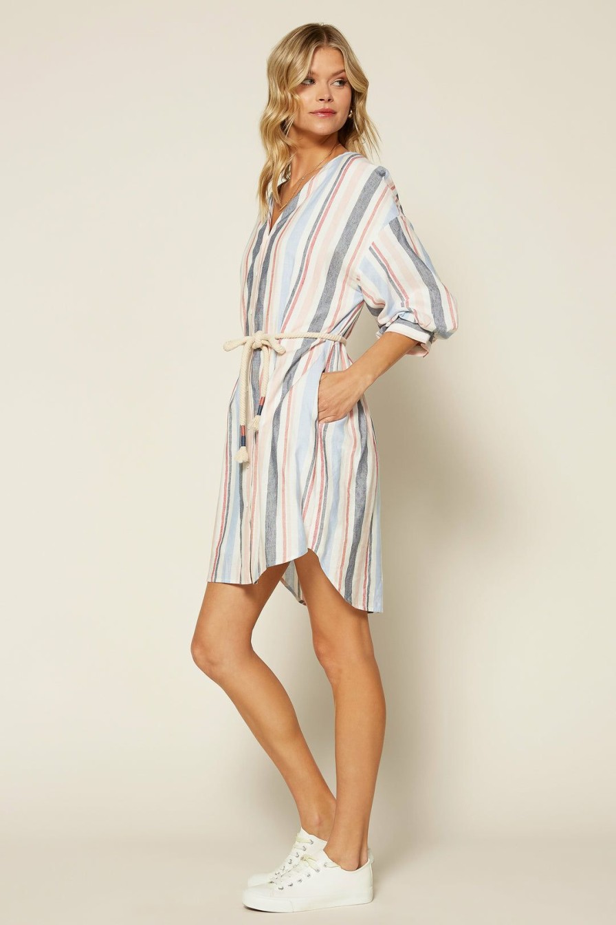 Clothing Skies Are Blue | Skies Are Blue Striped Linen Shirt Dress Clothing Blush-Blue-Navy