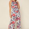 Clothing Skies Are Blue | Skies Are Blue Floral Wide Leg Jumpsuit Clothing Navy-Red Floral