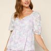 Clothing Skies Are Blue | Skies Are Blue Floral Sweetheart Neckline Top White Lavender