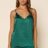 Clothing Skies Are Blue | Skies Are Blue Clothing Satin Scalloped Cami Top Hunter Green