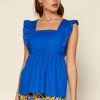 Clothing Skies Are Blue | Skies Are Blue Ruffled Tie Back Top Royal Blue