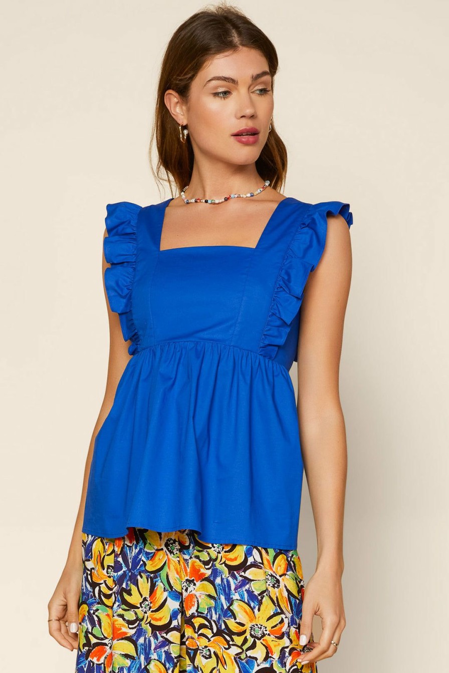 Clothing Skies Are Blue | Skies Are Blue Ruffled Tie Back Top Royal Blue