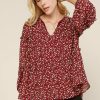 Clothing Skies Are Blue | Skies Are Blue Clothing Ditsy Floral Blouse Burgundy