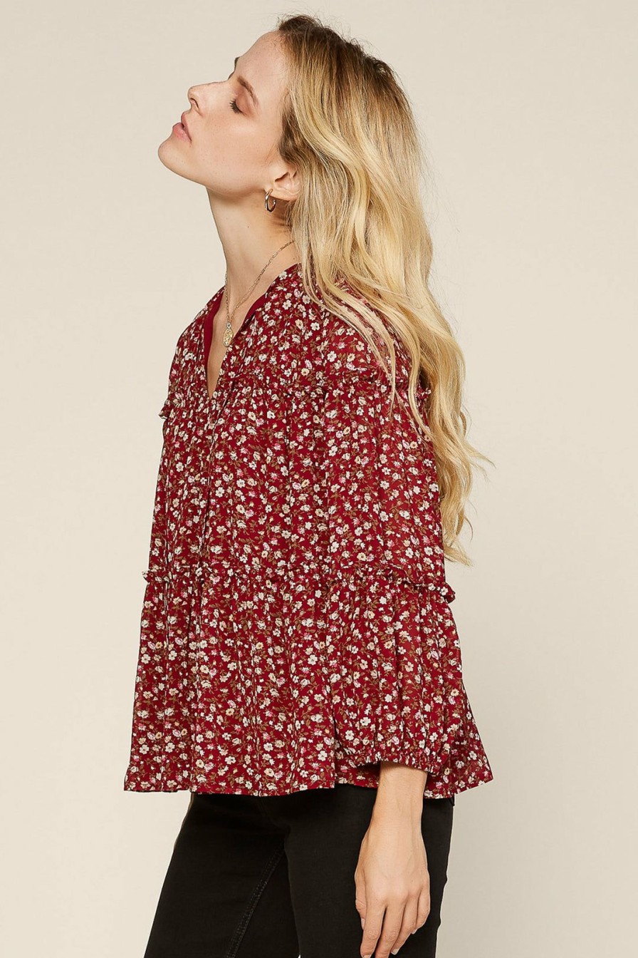 Clothing Skies Are Blue | Skies Are Blue Clothing Ditsy Floral Blouse Burgundy