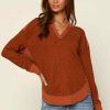 Clothing Skies Are Blue | Skies Are Blue Clothing Waffled Textured Knit Top Cognac Rust