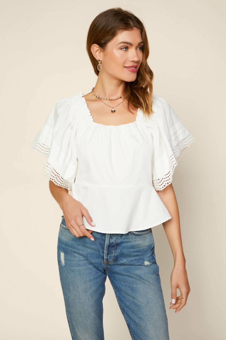 Clothing Skies Are Blue | Skies Are Blue Eyelet Square Neck Top White