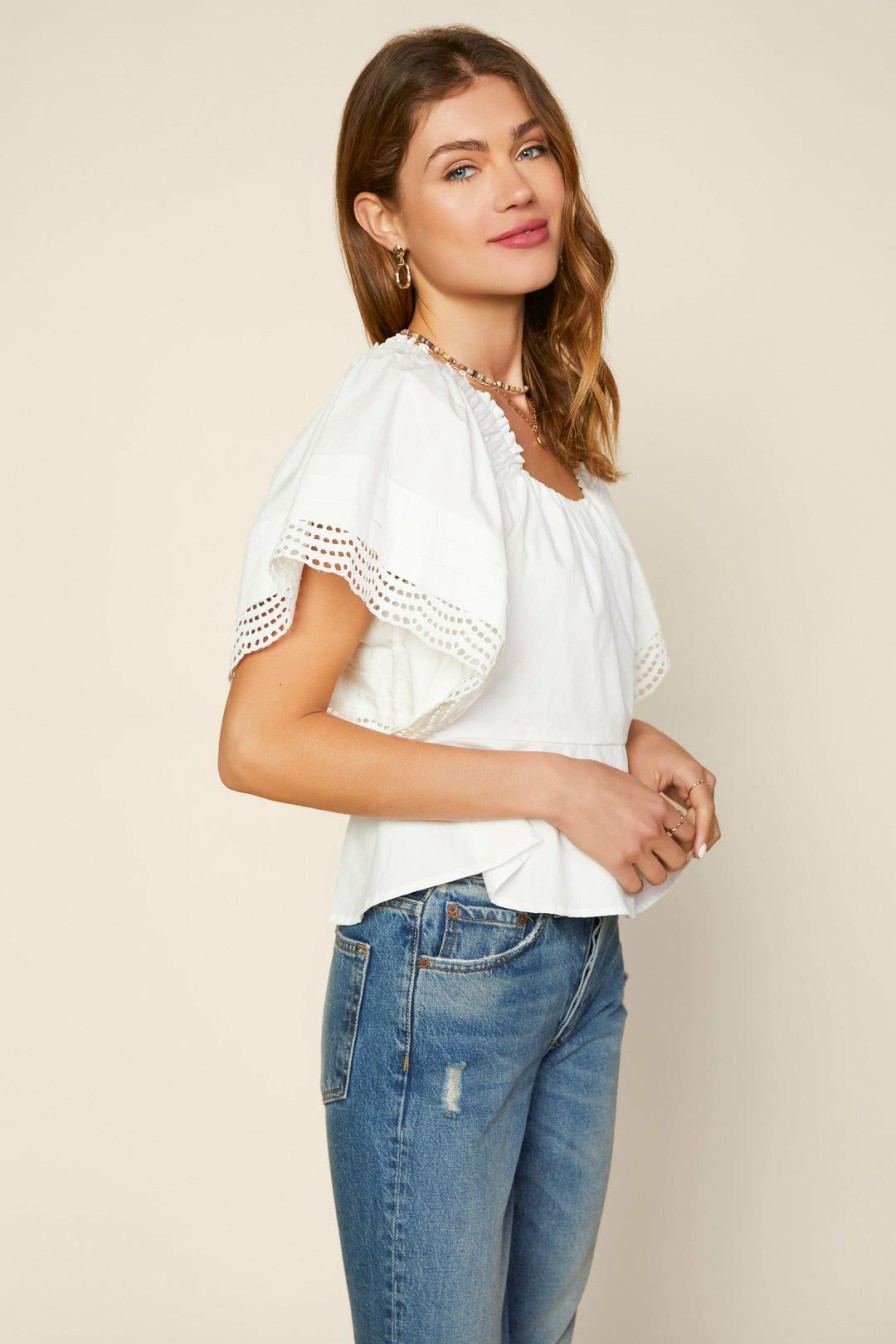 Clothing Skies Are Blue | Skies Are Blue Eyelet Square Neck Top White