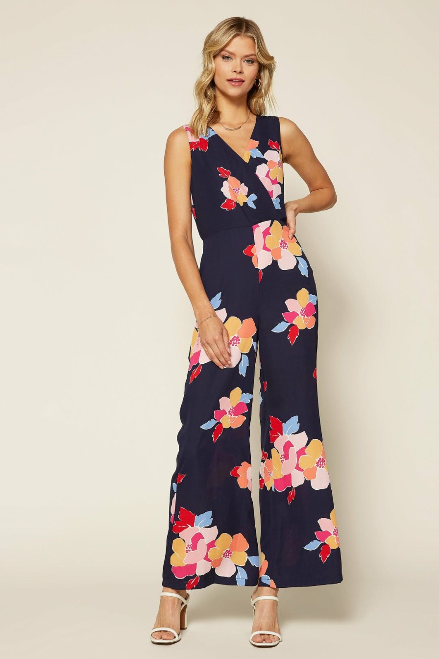 Clothing Skies Are Blue | Skies Are Blue Floral Print Jumpsuit Clothing Navy-Blush