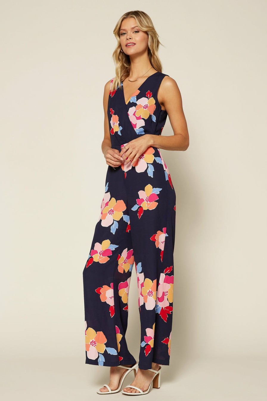 Clothing Skies Are Blue | Skies Are Blue Floral Print Jumpsuit Clothing Navy-Blush