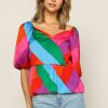 Clothing Skies Are Blue | Skies Are Blue Multicolor Peplum Top Tops Rainbow Stripe