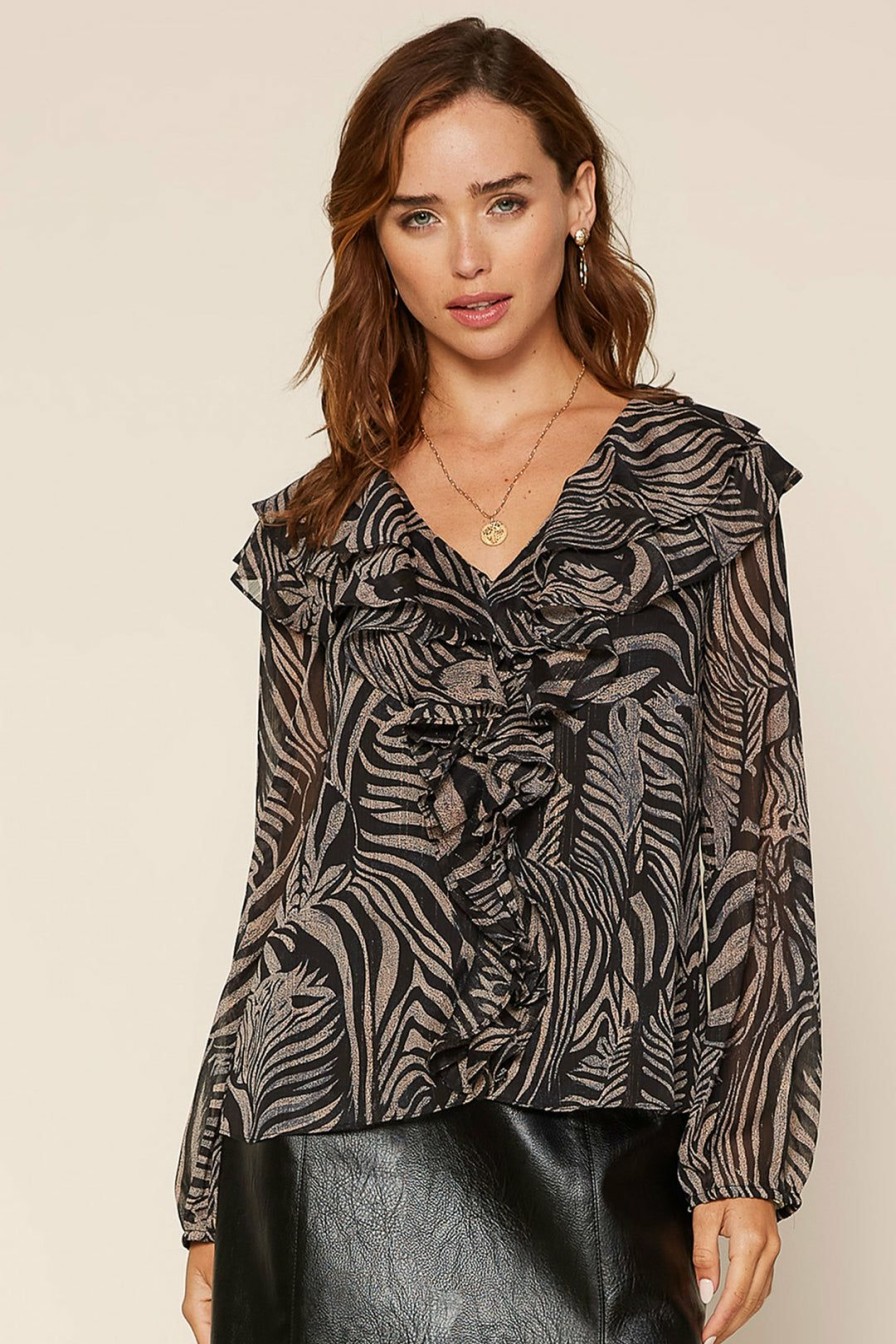 Clothing Skies Are Blue | Skies Are Blue Marla Animal Print Top Black-Taupe