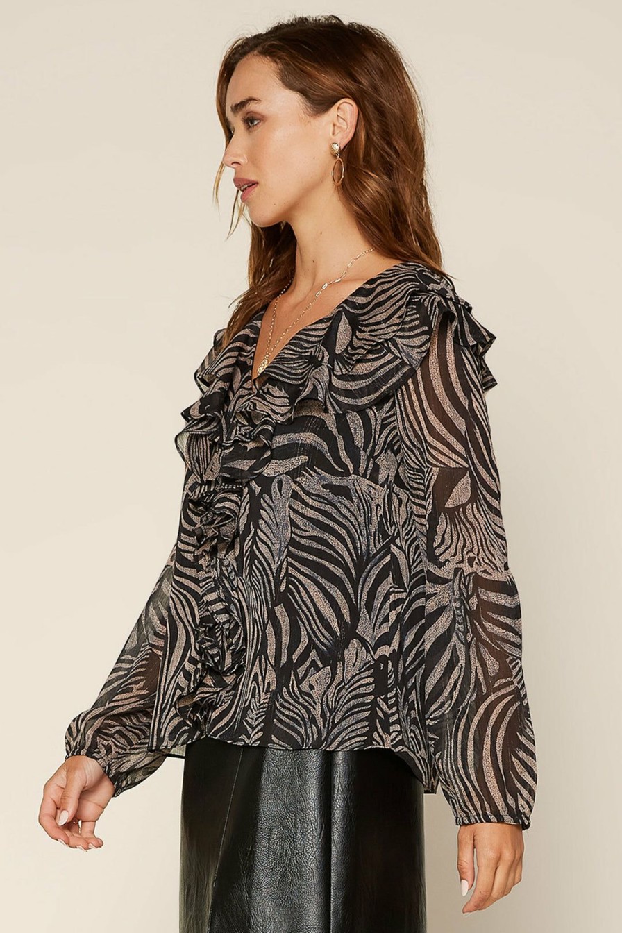 Clothing Skies Are Blue | Skies Are Blue Marla Animal Print Top Black-Taupe