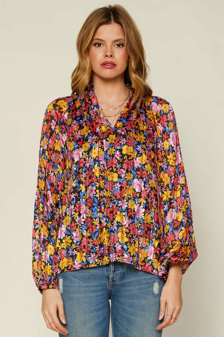 Clothing Skies Are Blue | Skies Are Blue Pleated Floral Print Blouse Multi Floral