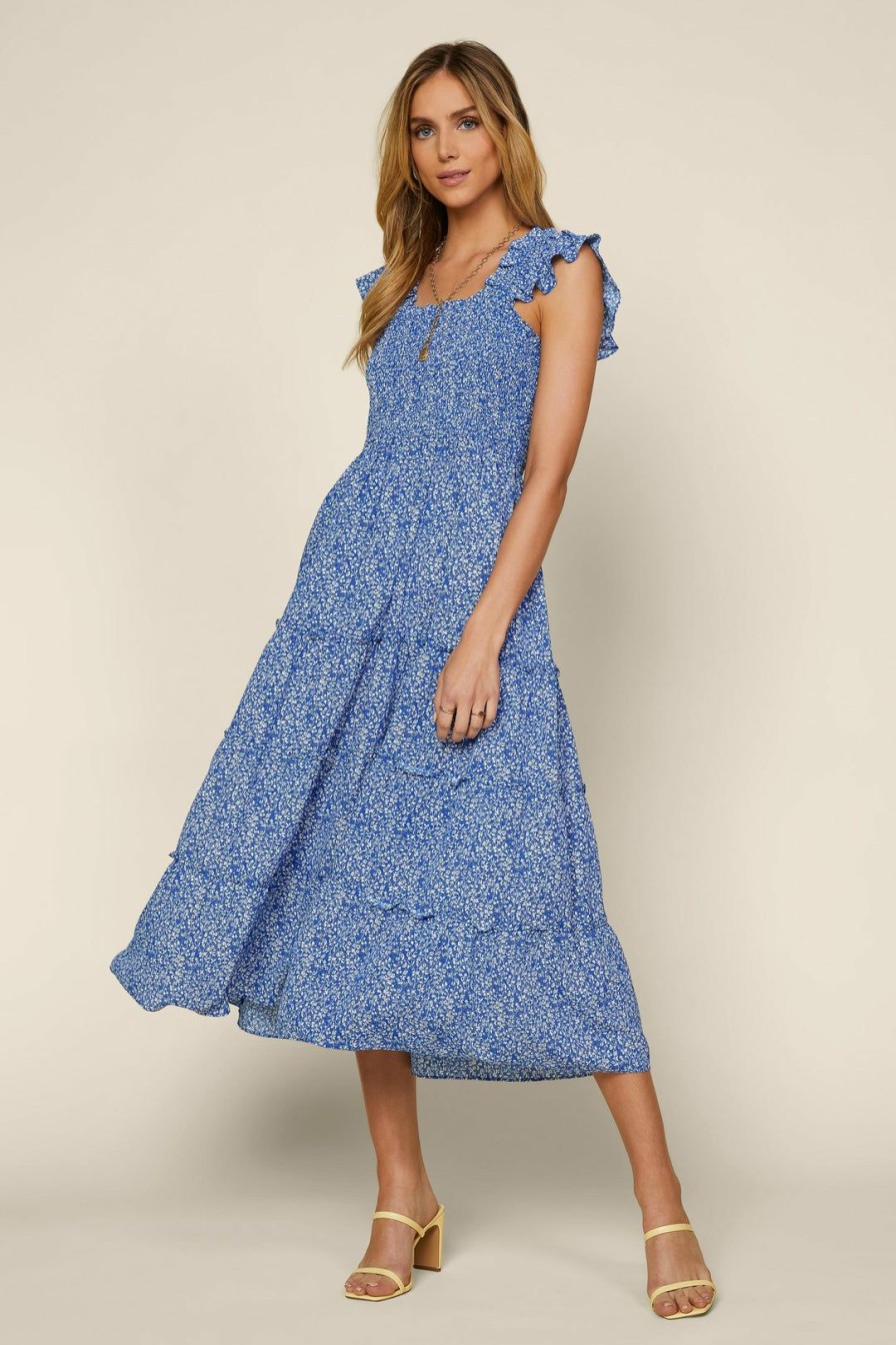 Clothing Skies Are Blue | Skies Are Blue New In Clothing Floral Smocked Detail Dress Blue White