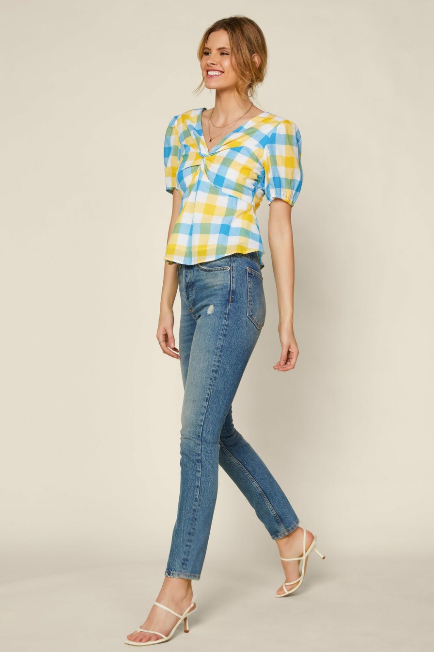 Clothing Skies Are Blue | Skies Are Blue Gingham Tie Back Top Blue Yellow