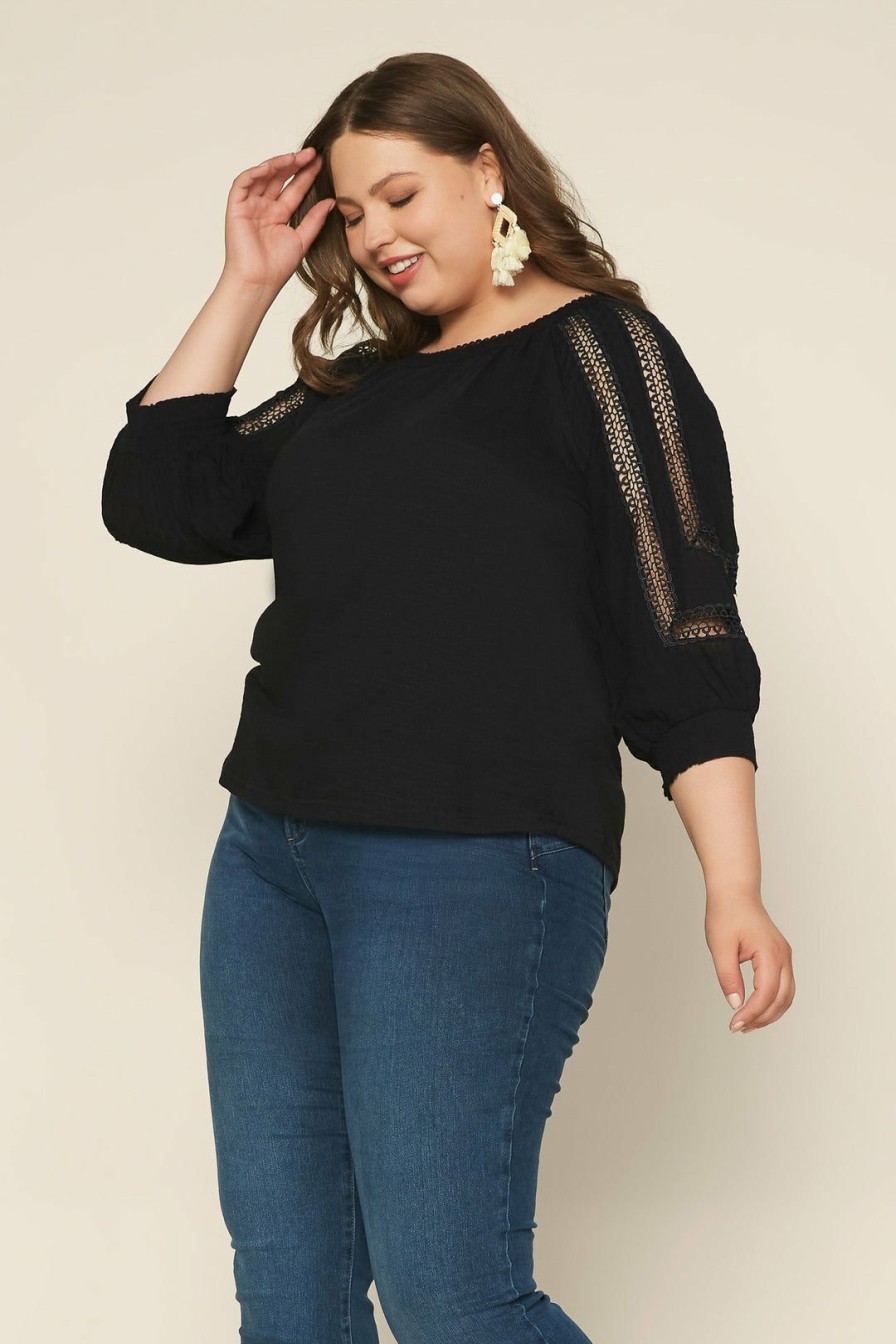 Plus Size Skies Are Blue | Skies Are Blue Plus Size Crochet Trim Knit Top Clothing Black