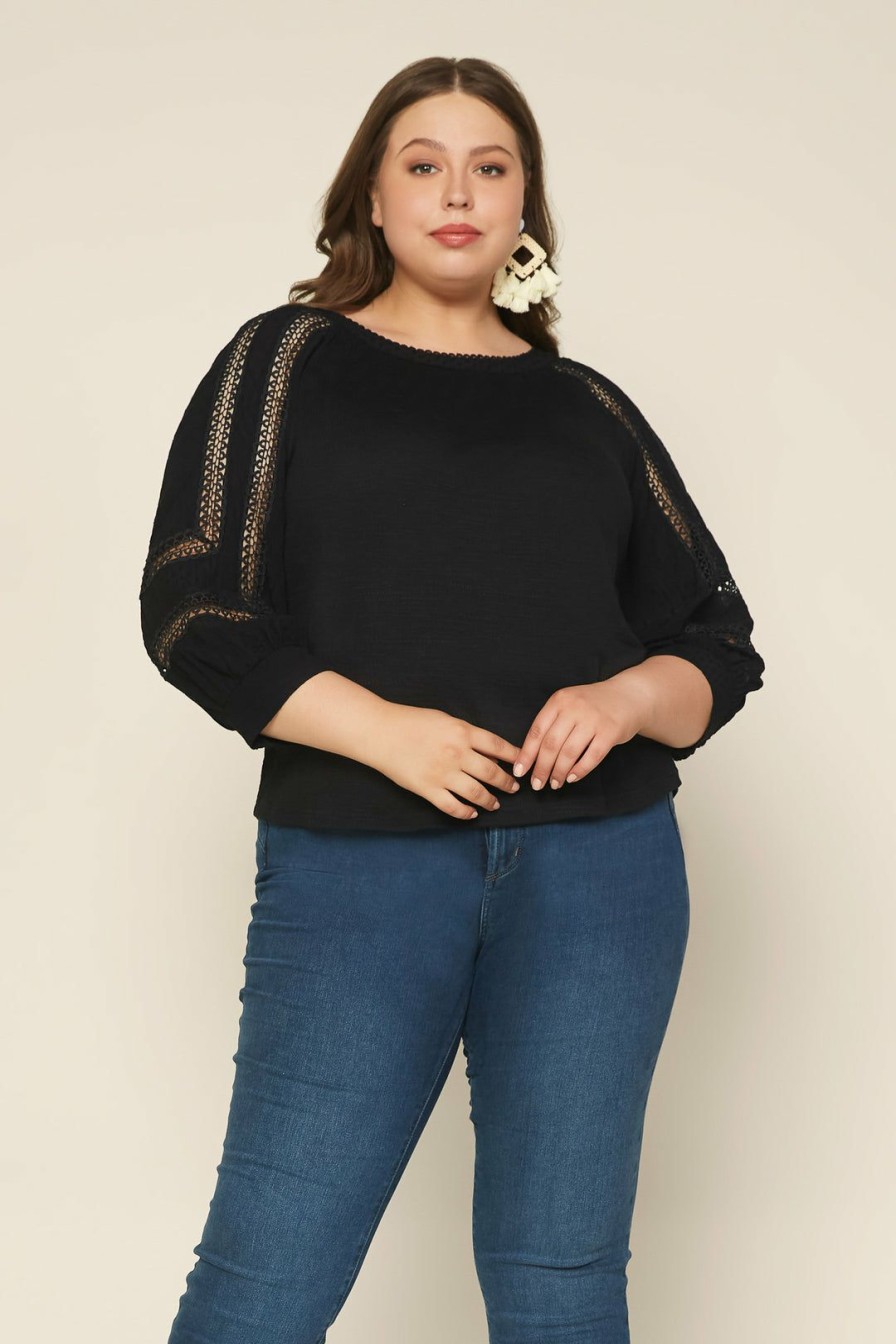 Plus Size Skies Are Blue | Skies Are Blue Plus Size Crochet Trim Knit Top Clothing Black