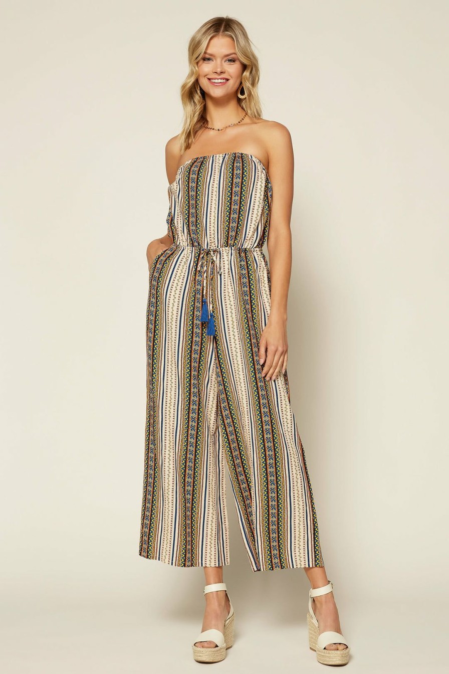 Clothing Skies Are Blue | Skies Are Blue Janet Wide Leg Jumpsuit Clothing Beige-Navy