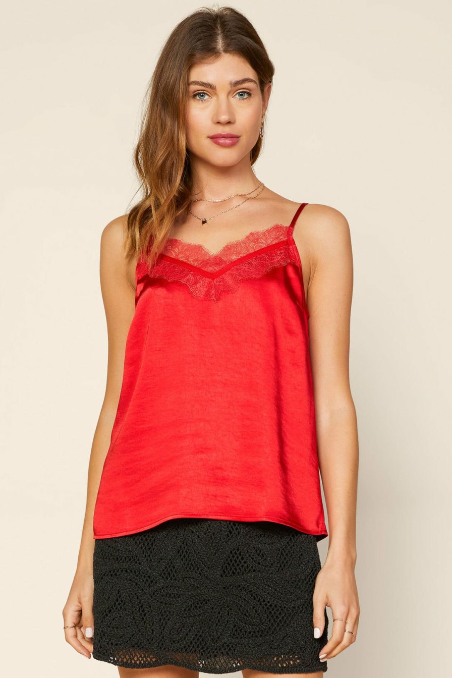 Clothing Skies Are Blue | Skies Are Blue Satin Lace Trimmed Cami Fiery Red