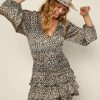 Clothing Skies Are Blue | Skies Are Blue Alana Leopard Ruffled Dress Clothing Black-Taupe