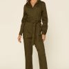 Clothing Skies Are Blue | Skies Are Blue Long Sleeve Utility Jumpsuit Olive