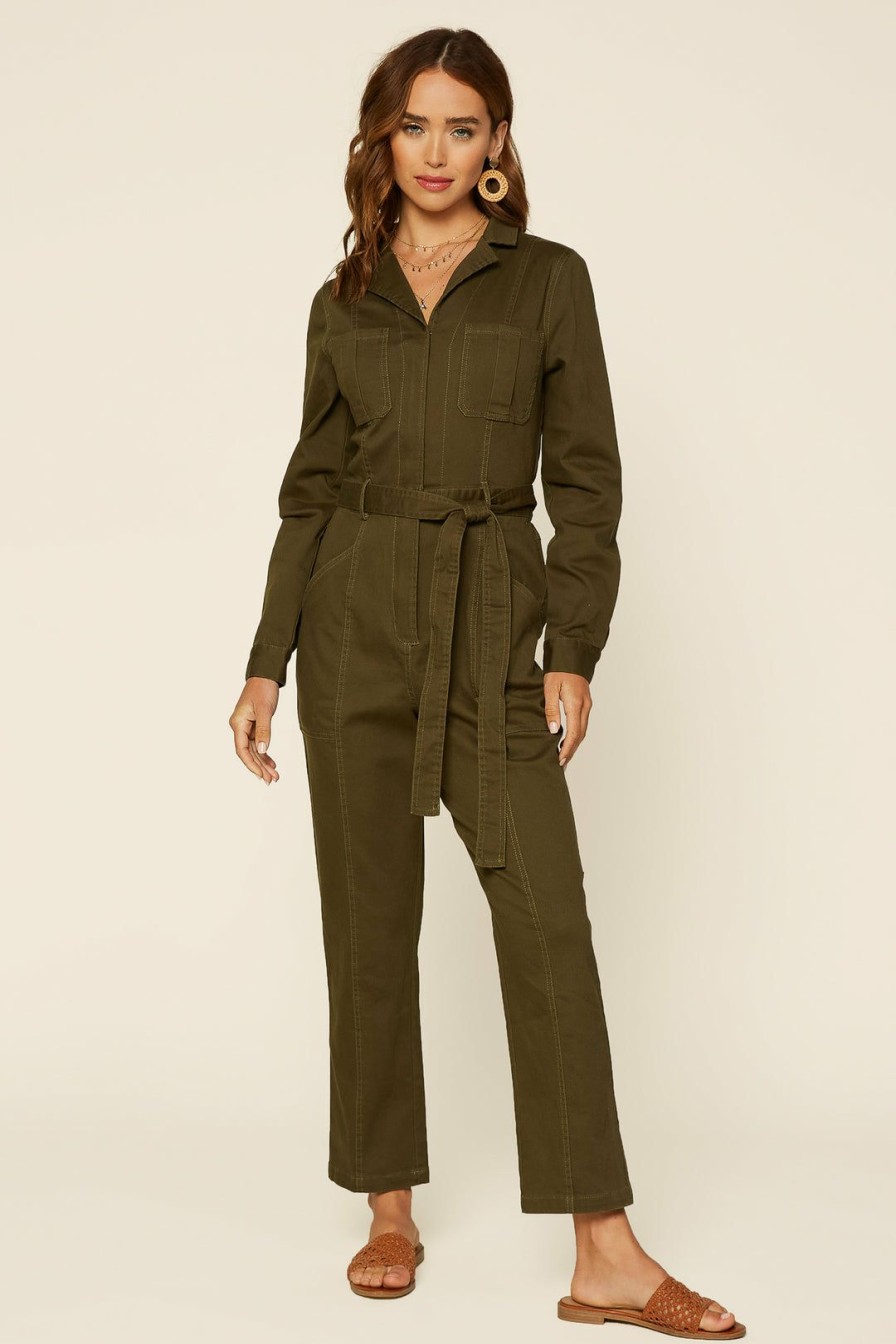 Clothing Skies Are Blue | Skies Are Blue Long Sleeve Utility Jumpsuit Olive