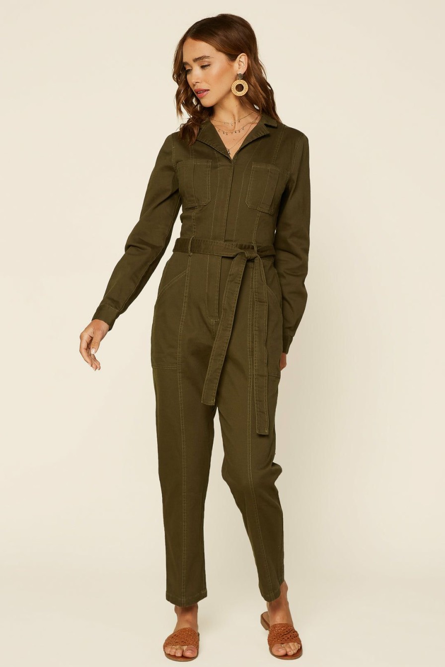 Clothing Skies Are Blue | Skies Are Blue Long Sleeve Utility Jumpsuit Olive