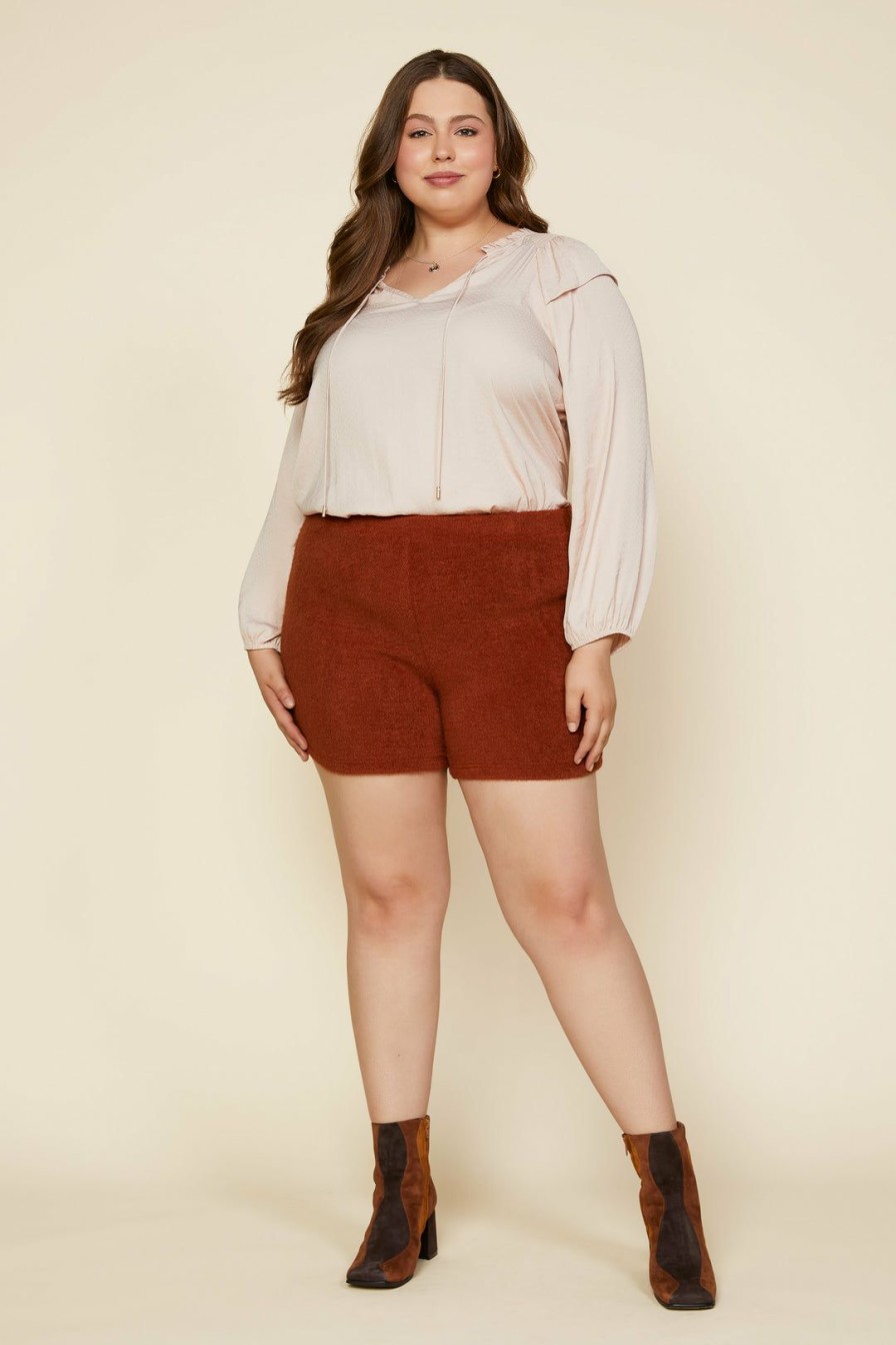 Clothing Skies Are Blue | Skies Are Blue Plus Size Textured Knit Shorts Clothing Cognac Rust