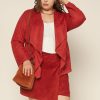 Plus Size Skies Are Blue | Skies Are Blue Clothing Plus Size Faux Suede Drape Jacket Rust