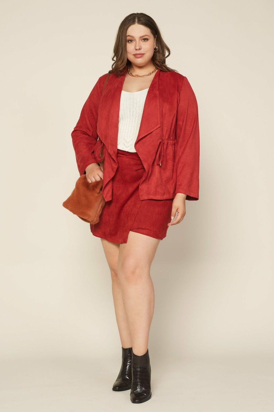 Plus Size Skies Are Blue | Skies Are Blue Clothing Plus Size Faux Suede Drape Jacket Rust