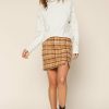 Clothing Skies Are Blue | Skies Are Blue Rachel Plaid Jacquard Skirt Camel-Navy