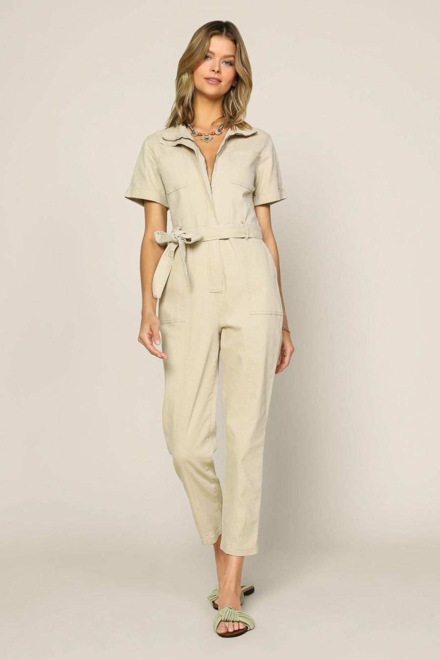 Clothing Skies Are Blue | Skies Are Blue Washed Utility Jumpsuit Beige