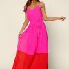 Clothing Skies Are Blue | Skies Are Blue Color Block Pleated Dress Clothing Hot Pink-Red