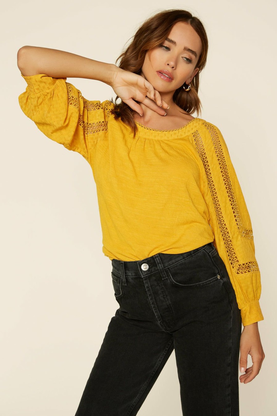 Clothing Skies Are Blue | Skies Are Blue Clothing Crochet Trim Knit Top Mustard