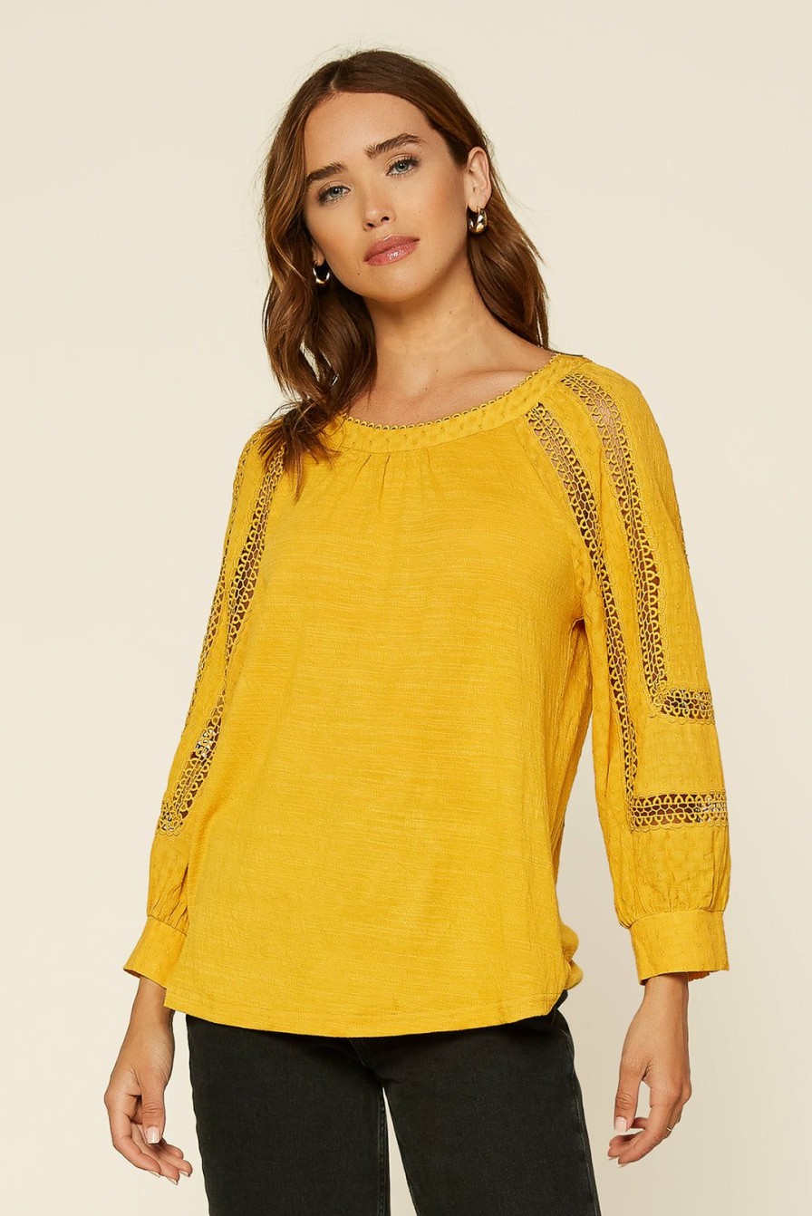 Clothing Skies Are Blue | Skies Are Blue Clothing Crochet Trim Knit Top Mustard